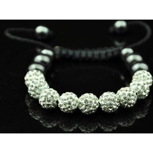 Rtyrg 10mm Hotsale White Micro Pave Disco Ball Beads Bangles Bracelet Lot jewelry Christmas Gift crystal