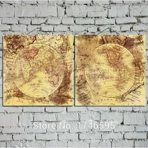 Big 2pcs Modern abstract Wall Art Picture for living room home wall decor art printed world map oil Painting on Canvas art print