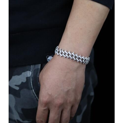 Spikes Rivet Stud Mens Charm Bracelet Bangle Iced Out Gold Silver Color cuban chain Bracelets Hip Hop Punk Gothic Bling Jewelry