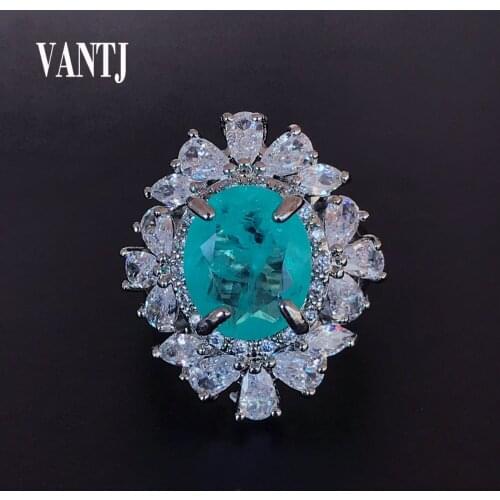 Brazilian Paraiba Tourmaline Jewelry Rings Created Gemstone for Women Silver Wholesale Party Wedding Gift