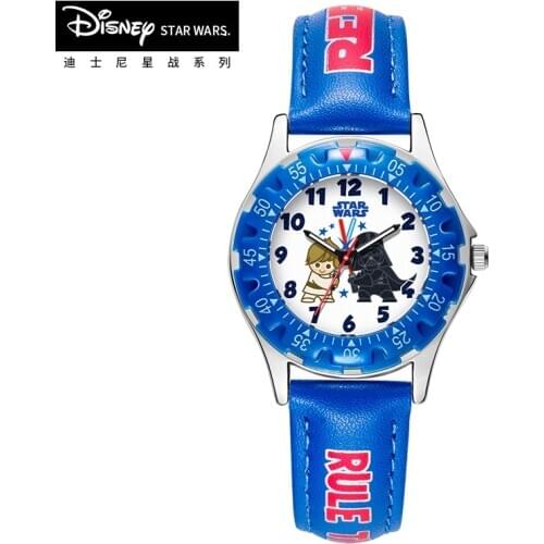 Disney Original Star Wars Cartoon Child PU Waterproof Children Luminous Kids Quartz Metal Case Watches Boys Students Gift Clock