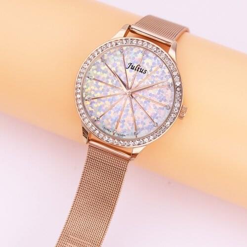Bling Julius Lady Womens Watch Big Fashion Hours Bracelet Shining Sequins Stainless Steel Girl Birthday Gift No Box