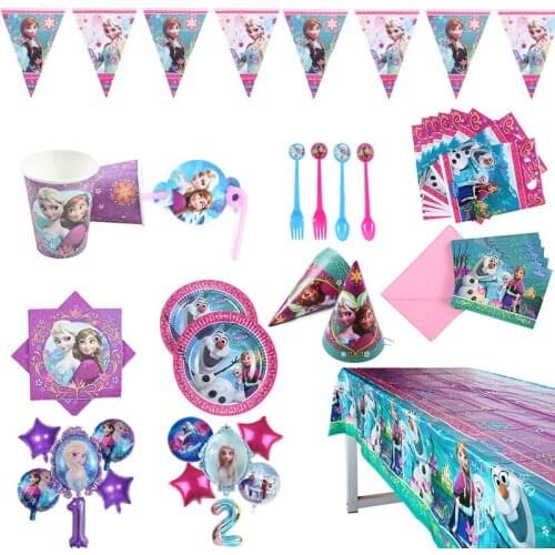 Disney Elsa Anna Princess Tableware Children Happy Birthday Kids Party Supplies Decor Tablecloth, Paper Towel Baby Shower