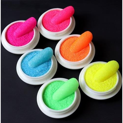 Nail Fluorescent color 6 Set of iridescent Neon glitters - ultra fine - chunky -Loose glitter nail Ultra-fine Bright Glitter