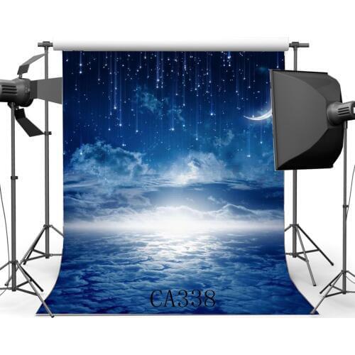Photography Backdrops Dreamy Fairy Tale Twinkle Stars Moon Night Blue Sky White Cloud Photo Background