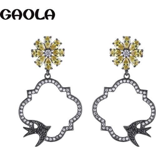GAOLA New Classic White Gold Color Geometric Cubic Zirconia Swallow Dangle Earrings for Woman GLE7708
