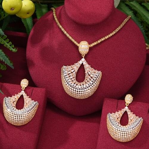 GODKI New Gorgeous Luxury Charms Pendant Chain Necklace Earrings Jewelry Set for Women Bridal Wedding Party Show Jewelry Sets