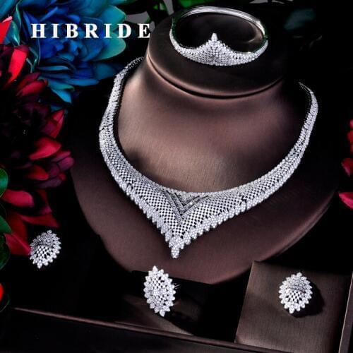 HIBRIDE Luxury Design 4pcs Cubic Zirconia Dubai Jewelry Sets For Women Party Wedding Accessories Jewelry N-767