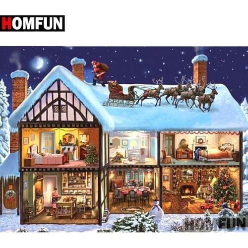 HOMFUN Rhinestone Painting Crystal Decor Diy Diamond Painting "Christmas house"3D Cross Stitch Pattern Diamond Embroidery A27350