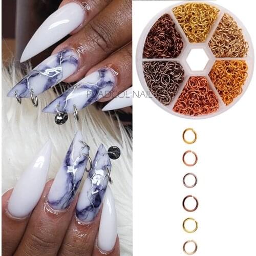 Nail Piercing Dangle Nails Rings Hoop Mix Metal Alloy Loops Drill Hole 3D Jewelry Kit Circles Acrylic Tips Aluminum Jump Ring