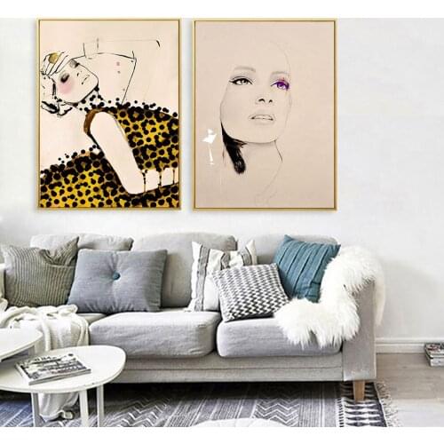 Fashion Girl Poster Abstract Canvas Painting Decorative Wall Art Pictures For Living Room Modern Decorative Prins On The Wall