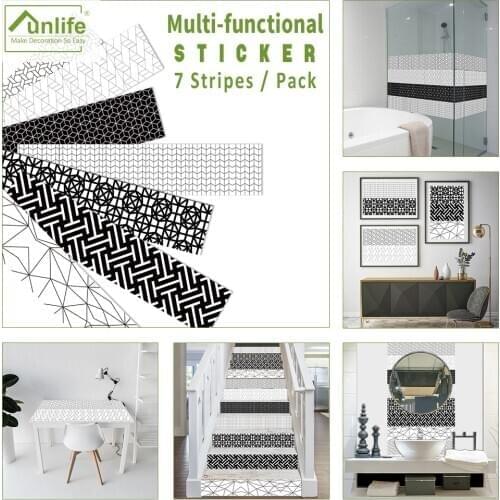 Funlife 21x100cmx7pcs Mosaic Geometric Adhesive Sticker Kitchen Bathroom Waterpoof Home Tile Sticker Functional Wall Sticker