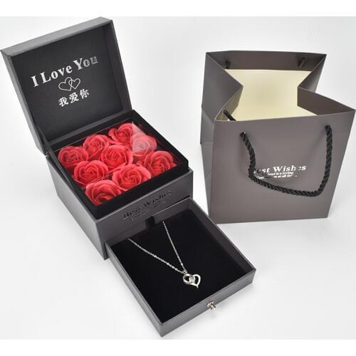Soap Foam flower rose Jewelry Box with 100 Languages I Love you Necklace Strange Gift For Love girlfriend