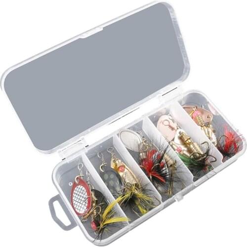 10Pcs Boxed Rotating Spoon Kit Artificial Baits Sequin Bass Salmon Hard Metal Fishing Spoon Trout Lure Fishing Gear Perch Pike