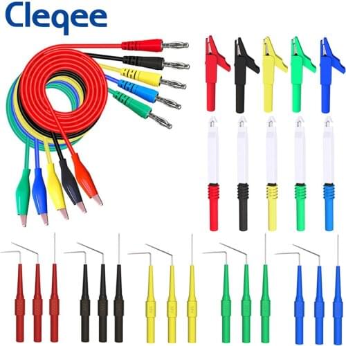Cleqee Test Leads Back Probe Kit Banana Plug To Alligator Clips With Wire Piercing Probes For Multimeter Automotive Tools Set