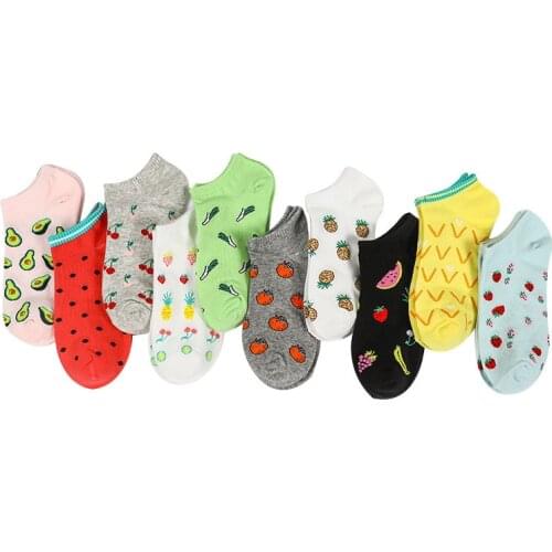 Cheap Cartoon Fruit Ankle Socks Women Cotton Colored Short Socks Female Casual Summer Thin Boat Socks Fashion Hipster