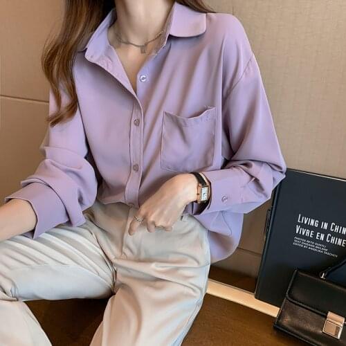 2021 Early Spring New Womens Clothing Chiffon Shirt Womens Design Niche Shirt Fashion Long Sleeve Purple Chic Top