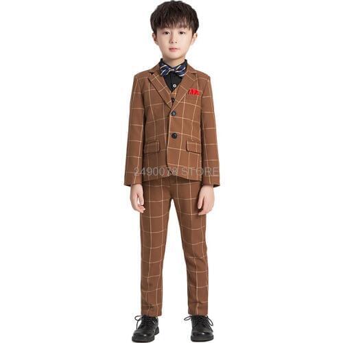 Flower Boys Formal Tuxedo Dress Piano celebration Costume Kids Birthday Wedding Suit Jacket +Vest+Pant+Tie Clothing Set 2-12Y