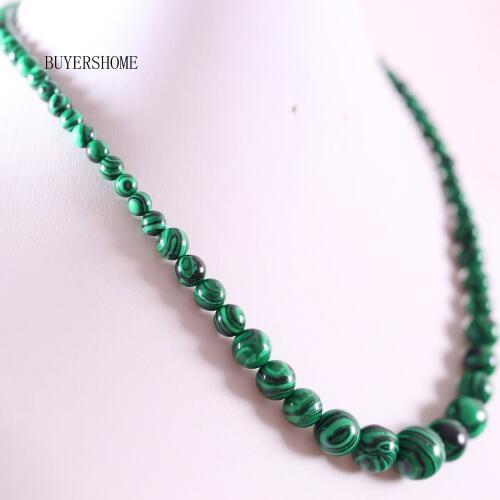 Handmade Beaded Necklace Natural Stone Round Green Malachite Necklace for Women Jewelry Gift E101