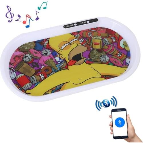 Bluetooth Speaker Glow Tray Rolling Trays Switchable 7 Colors of Lights ABS Led Build in Voice Control Serve Music Rechargeable