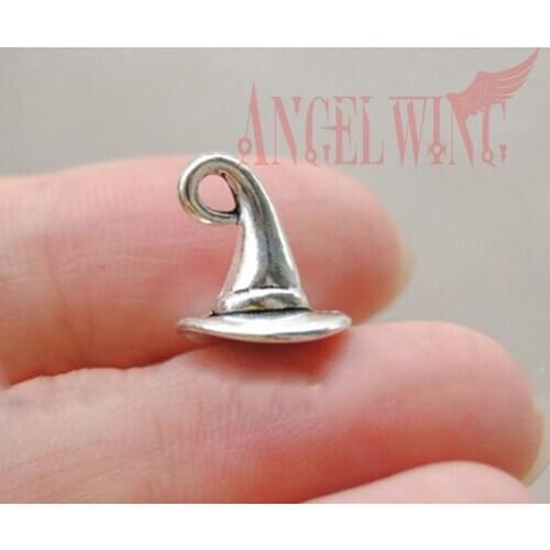 30pcs/lot--11x15mm Hat Pendants Antique Silver Plated Halloween Wizard 3D Witchs Hat Charms DIY Supplies Jewelry Accessories