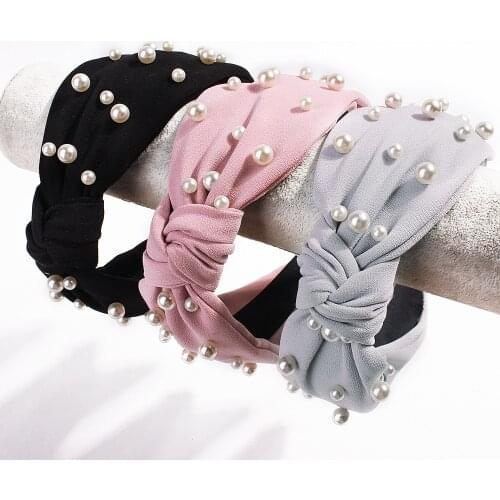 New fashion hot sale Cross bow Headbands for Women Hair Accessories Band Autumn Wide Simulation Pearls Headwear Hairbands