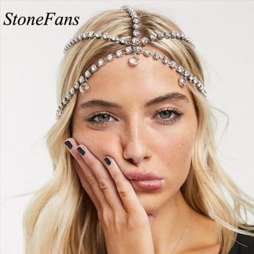 Stonefans Fashion Rhinestone Head Chain Bridal Hair Accessories Bohemia Forehead Chain Crystal Headband for Women Hair Jewelry