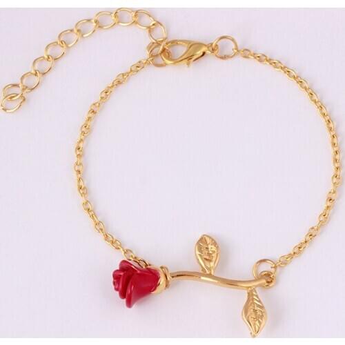 Romantic Red Rose Chain Pendant Bracelet Charming Women Wedding Party 3 Color Bracelet Fashion Valentines Day Jewelry Gift