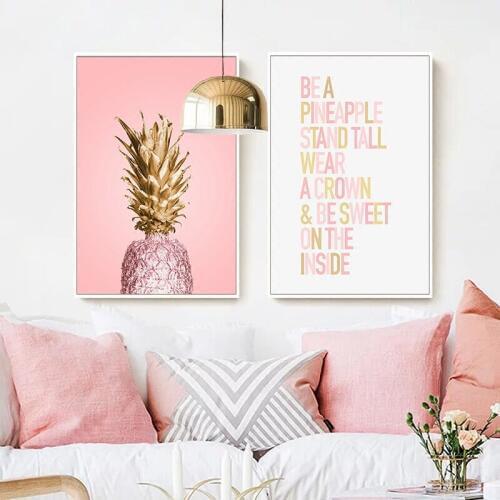 Pink Ananas Posters Plants Pineapple Wall Art Pictures Nordic Canvas Landscape Painting Modern Living Room Print Home Decoration