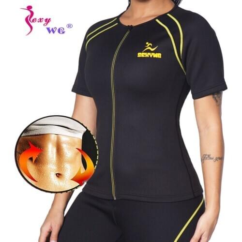 SEXYWG Waist Trainer Sauna Shirt Slimming Shapewear Neoprene Sauna Vest Weight Loss Body Shaper Sport Top Blouse Lingerie Set