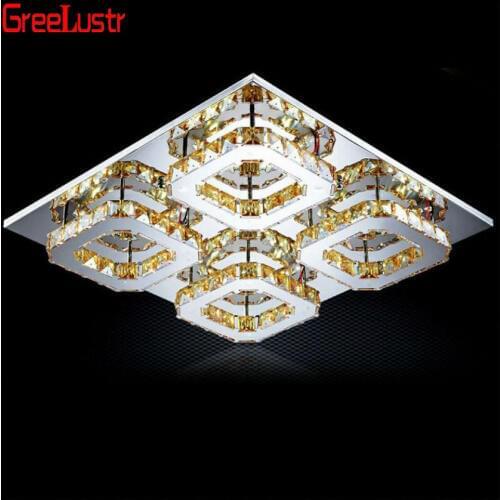 Modern Amber K9 crystal led Ceiling Lights Square Led ceiling Lamp plafon For kitchen Home lamparas Surface Mounted Lustres