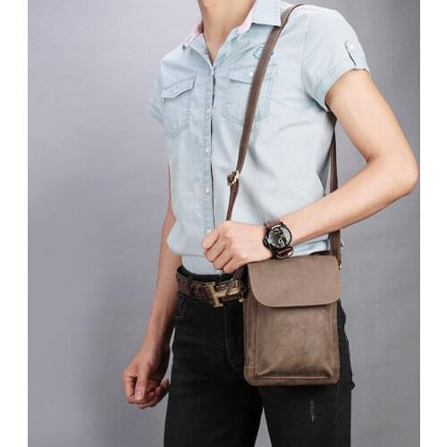 Crazy Horse Leather Solid Color Shoulder Messenger Bag Small Phone Purse New belt bag