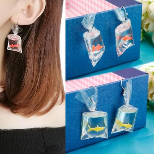 Transparent Bag Goldfish Dangle Earring Femme Tassel Korean Edition Whimsy Exaggerated Hook Earrings Fashion Womens Jewelry Gift