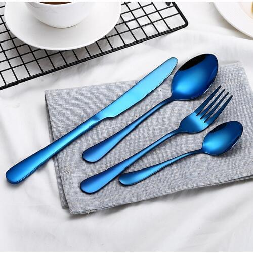 High-end cutlery 4 Pcs Blue color stainless steel knife and creative color Western steak fork and spoon christmas tableware set