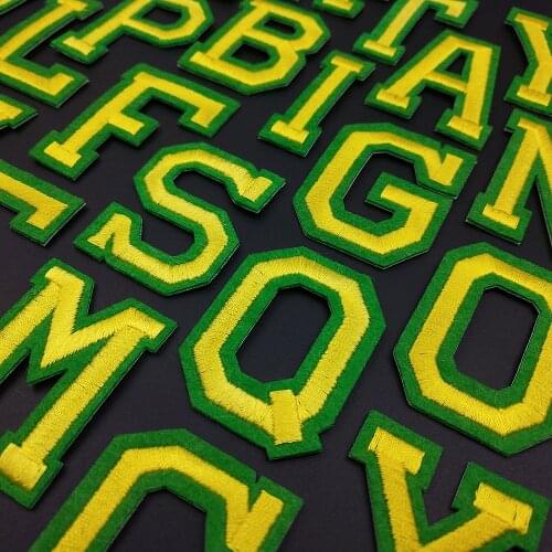 Green Gold English Letters A-Z Embroidery Patches Diy Name Stickers Applique Iron On Patch For Clothing Badge Paste Clothes Hats