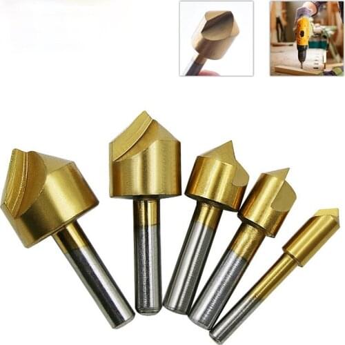 5pcs single edge woodworking chamfering tool round handle titanium plated knife carbon steel 90 degree woodworking countersink