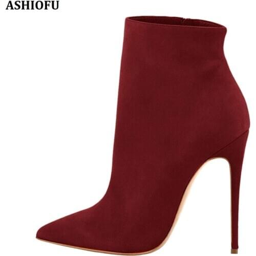 ASHIOFU Handmade New Ladies Ankle Boots Party Prom Dress Stiletto High Heel Boots Winter Fashion Evening Short Boots Shoes