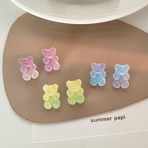 1Pair New Korean INS Wind Temperament Earring Cute Gradient Color Bear Earrings Summer Sweet Party jewelry Gifts For Women Girls