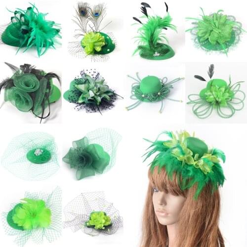 14design Choose Handmade Green Fascinator Flowers Church Pillbox Top Hat Veils Hair Clips Cocktail Wedding Party Women Hairpiece