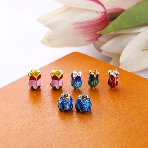 10pcs Chinese Style Hair Women Metal Ancient Wind Step Shake Tassel Hair Pin Ornaments Rosebud Lotus Cloisonne Diy Accessories