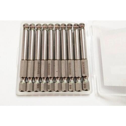 10 Pcs/set 1/4" 65mm H6 Ball Head Hex Screwdriver Bit S2 Magnetic Electric Drill Hexagonal Screwdriver Head Power Driver Tools