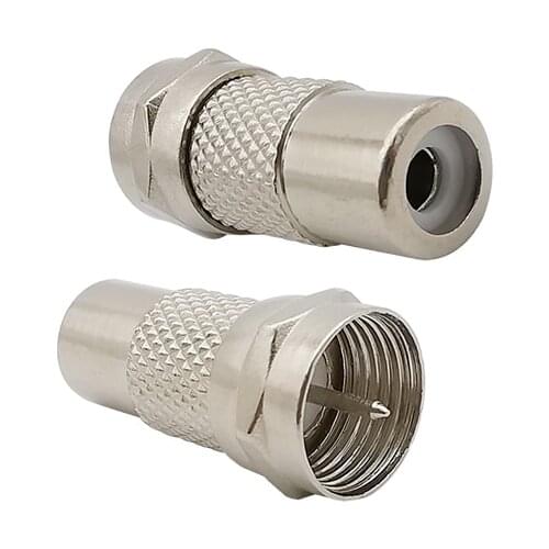 2Pcs F Type Male to RCA Female Straight TV Video Cable RF Coaxial Connector F to RCA Adapter