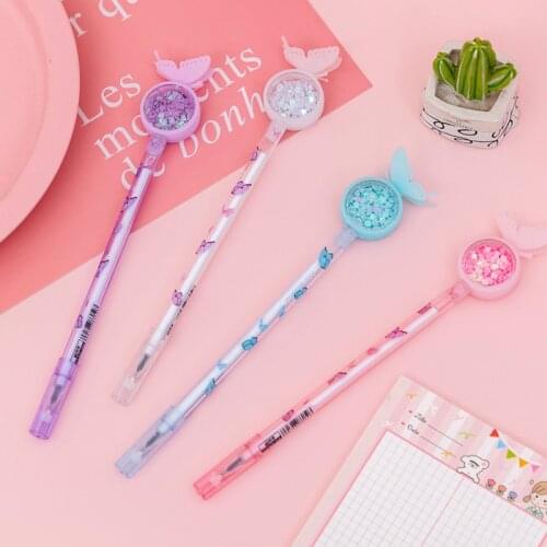 3PCS Cute Sequin Butterfly Neutral Pen Wedding Bridesmaid Guest Gifts Kids Birthday Baby Shower Party Favors Souvenir Giveaway