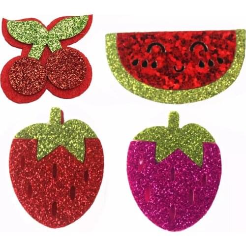 40pcs Glitter Padded Watermelon Strawberry Cherry Applique for DIY Kids Headwear Girl Hair Clips Bow Baby Accessories Fetlsl