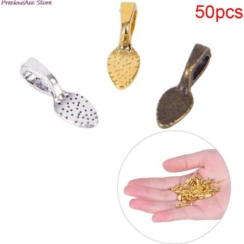 50pcs/set Tibetan Alloy Spoon Glue On Bails Leaf Flat Pad Pendant Bails Tone DIY Jewelry Making Accessories