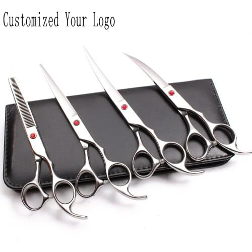 7" Stainless Customized Brand Shiny Grooming Scissors Cutting Scissors Thinning Shears Up&Down Curved Shears Pets Scissors C3003