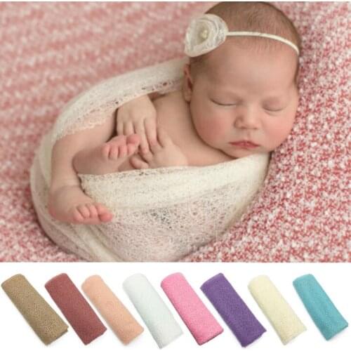 8 Colors Baby Photo Wrapped Cloth Newborn Infant Solid Color Hollow Stretch Knit Wrap Photography Props Blacket Soft Yarn Towel