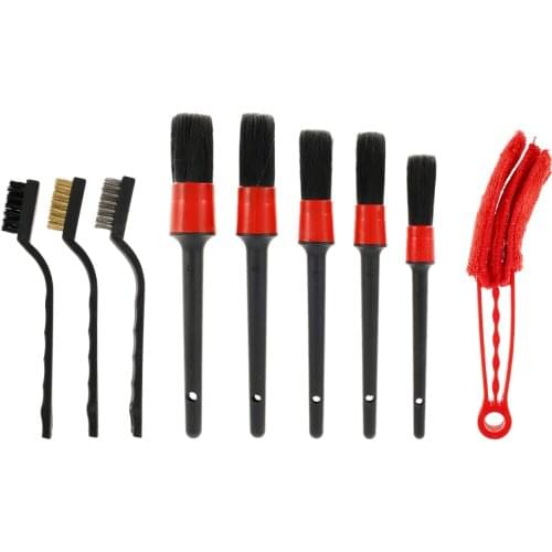9pcs Auto Detail Brush Set Car Cleaning Detailing Tools Dashboard Air Outlet Clean Brush Kit Portable Car Wash Accessories