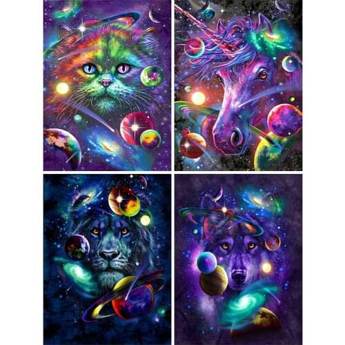 DIY Diamond Painting Full Diamond Animal Fantasy Fantasy Mosaic Cat Lion Planet Embroidery Wolf Wolf Universe Home
