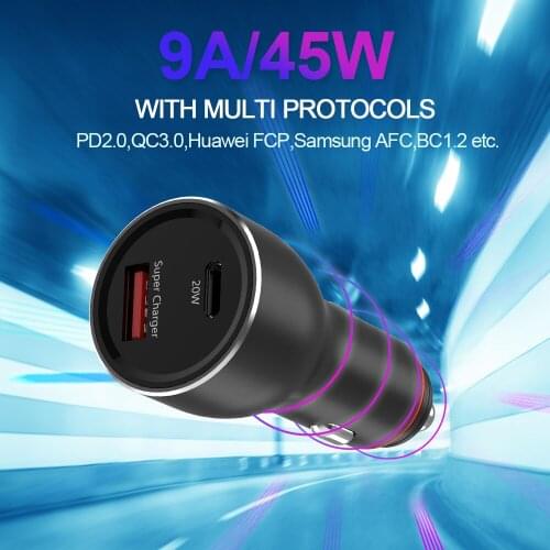 ILEPO 45W Car Charger PD 20W Fast Charging Quick Charge 4.0 QC3.0 USB Type C Charger For iPhone12 11 Pro max Samsung HUAWEI